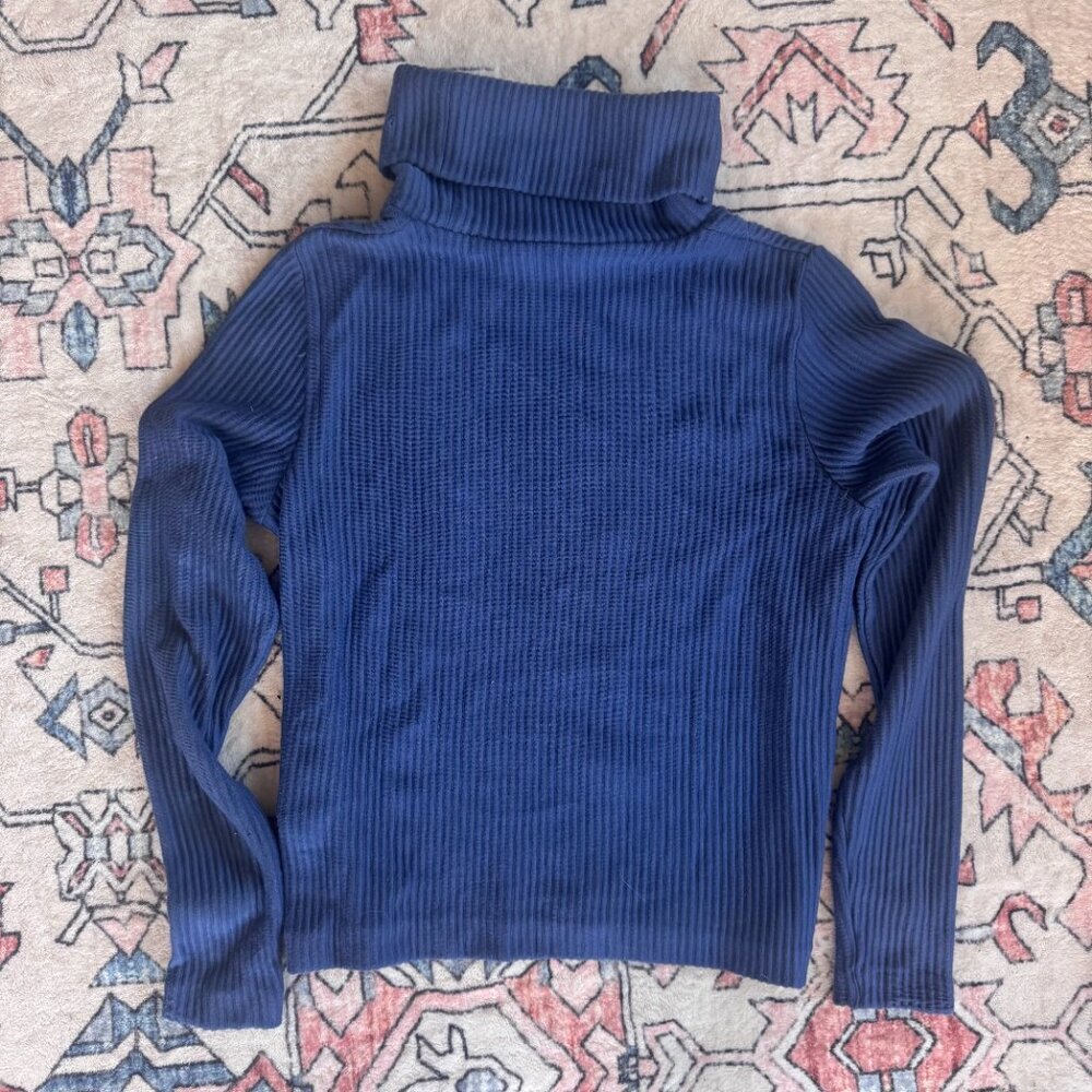 Club Monaco Blue Ribbed Sweater Turtle Neck - size XS - Picture 4 of 4